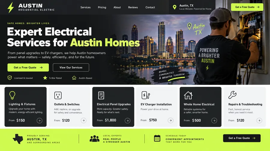 Example Austin Electrical website design — US example design in Austin, TX (example design)