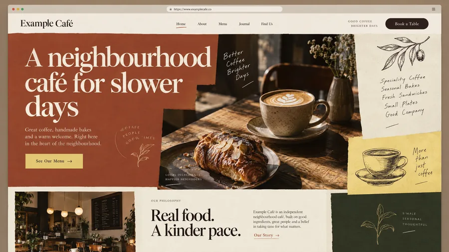 Example Café website design — Independent café in Brighton (example design)