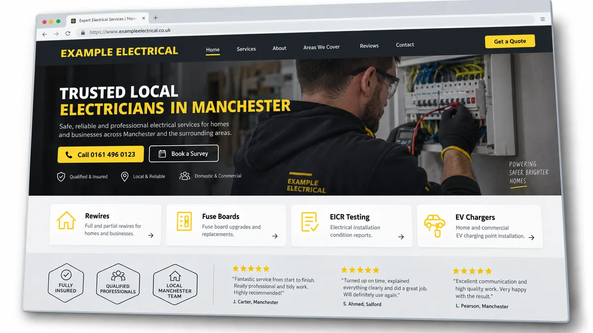 Example Electrical Services website design — Electricians in Manchester (example design)