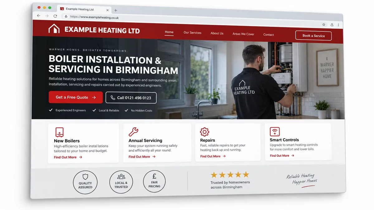 Example Heating Ltd website design — HVAC companies in Birmingham (example design)