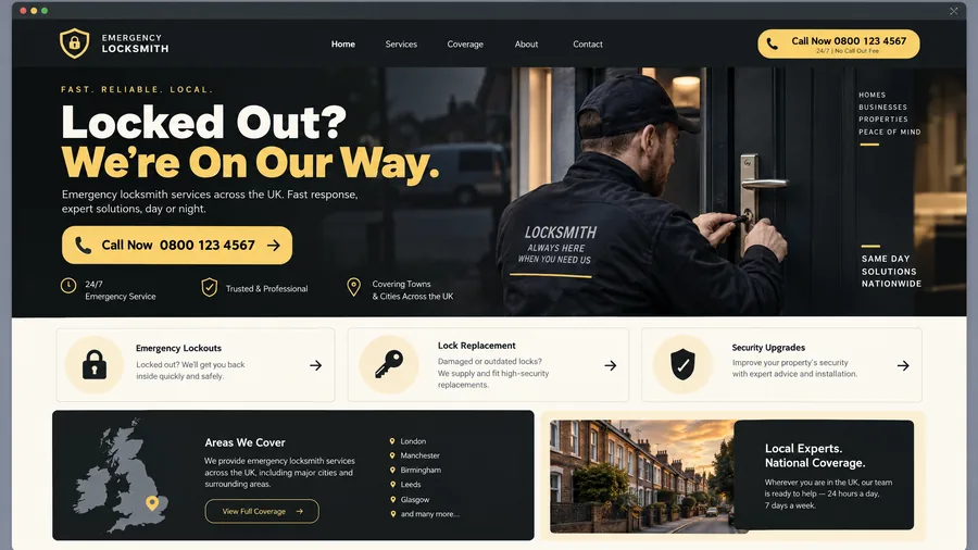 Example Locksmith Security website design — Example design in Bristol (example design)