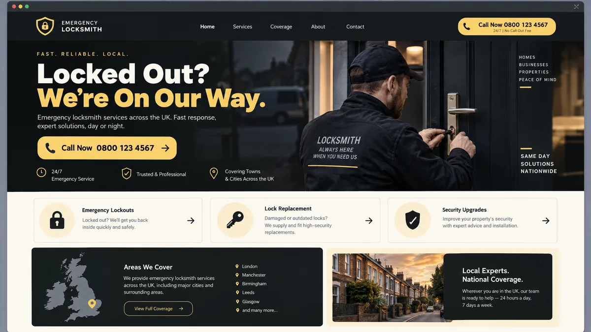 Example Locksmith Security website design — Example design in Bristol (example design)