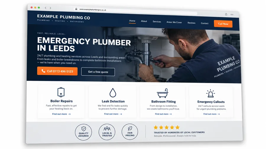 Example Plumbing Co website design — Plumbers in Leeds (example design)