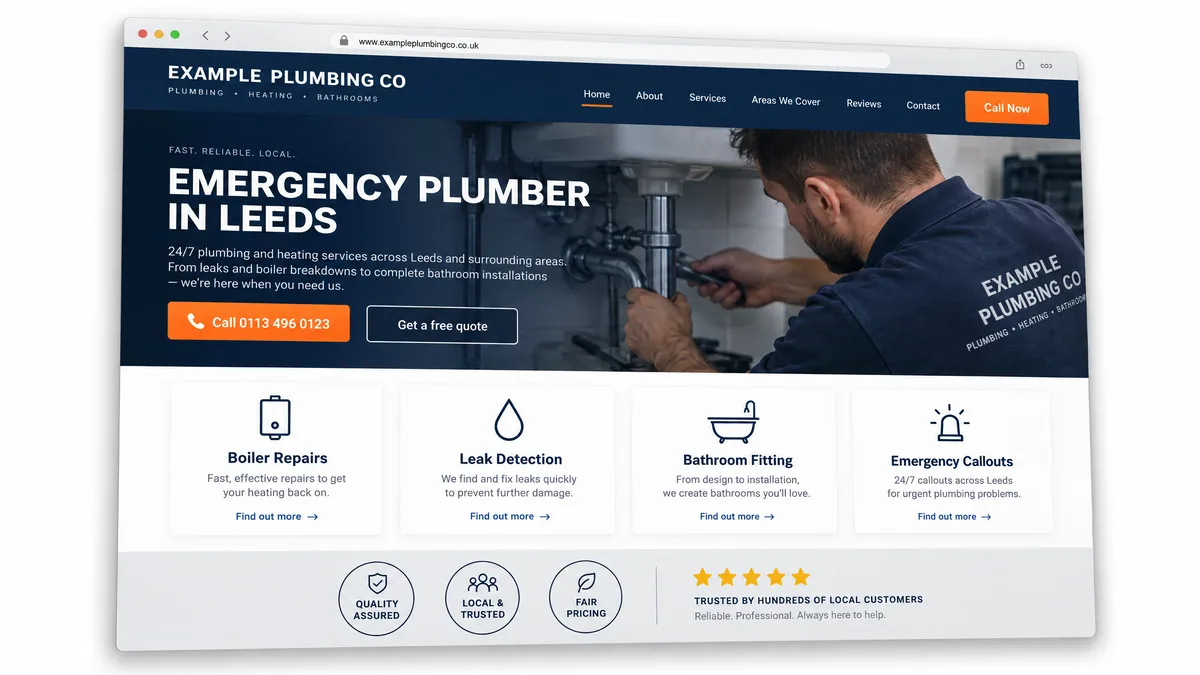 Example design: a plumber’s website on a laptop