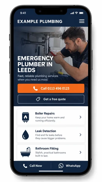 The same example website on a mobile phone