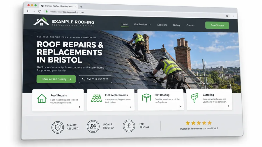 Example Roofing website design — Roofers in Bristol (example design)