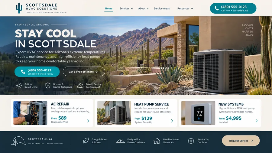 Example Scottsdale HVAC website design — US example design in Scottsdale, AZ (example design)