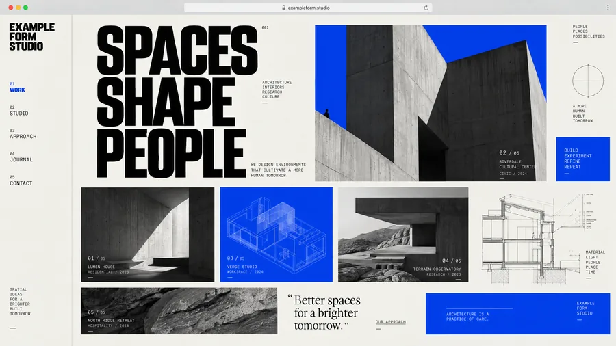 Example Form Studio website design — Creative architecture studio in London (example design)