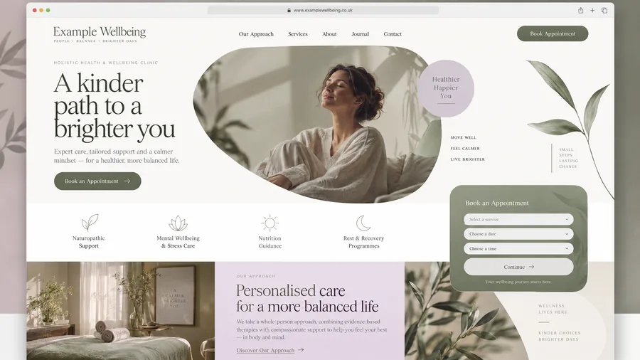 Example Wellbeing website design — Wellness clinic in Edinburgh (example design)